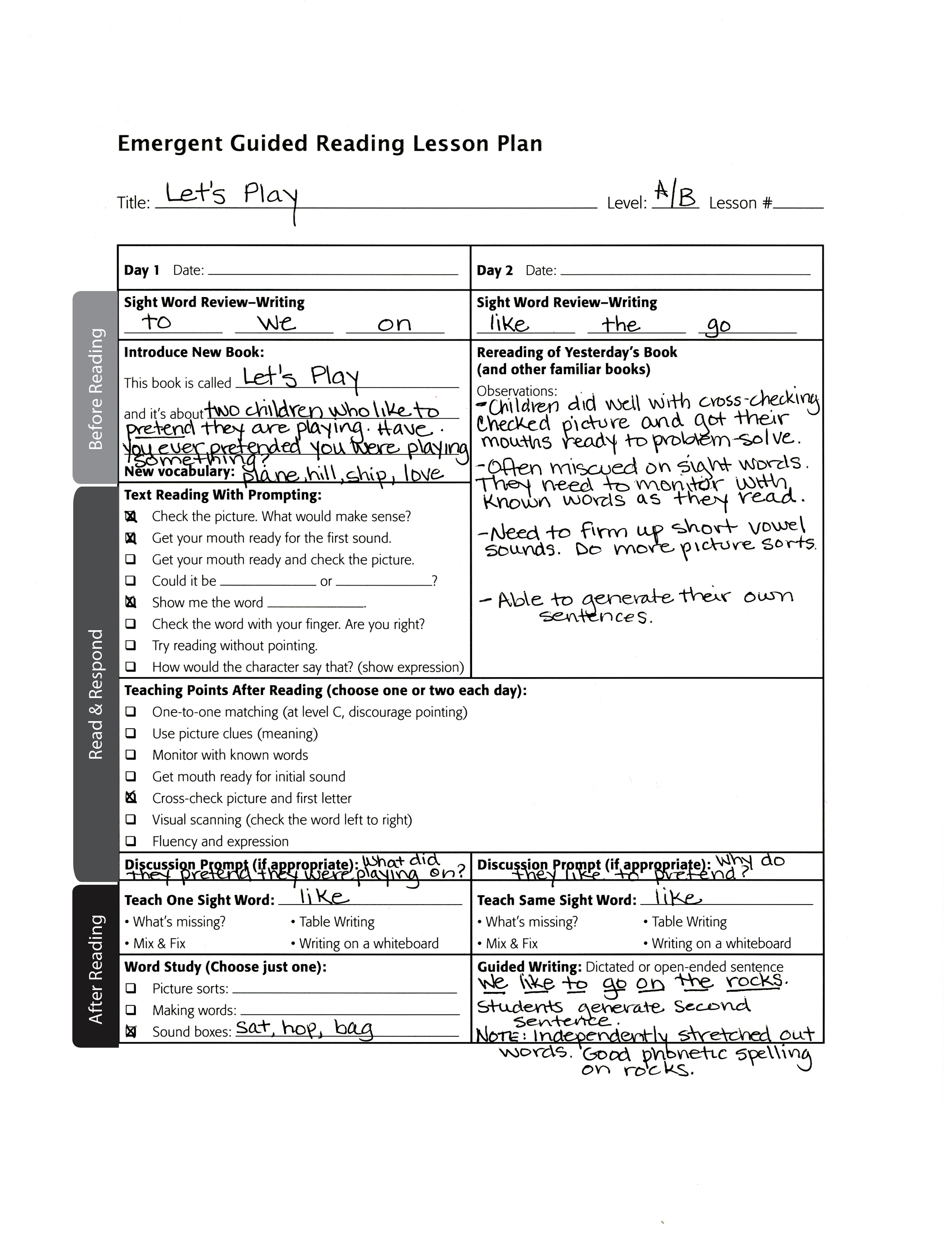 Guided reading teacher resume September 24 Intended For Guided Reading Lesson Plan Template Fountas And Pinnell
