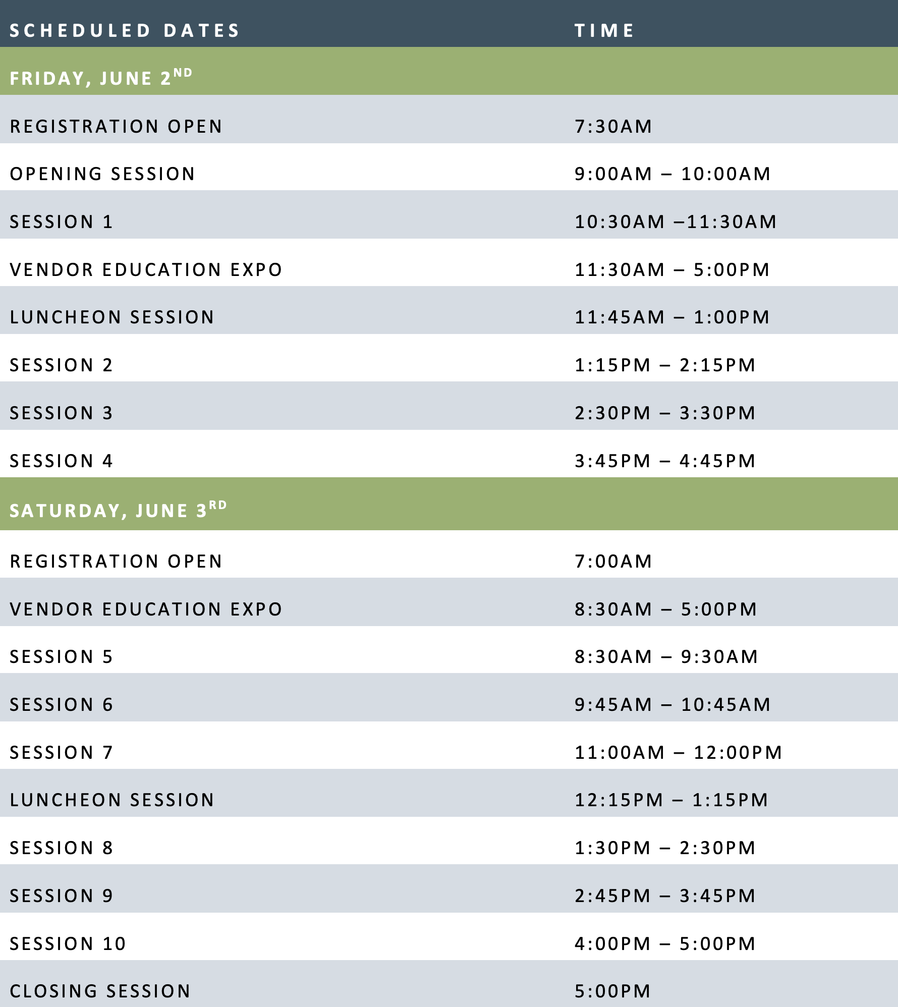 Tentative Conference Schedule